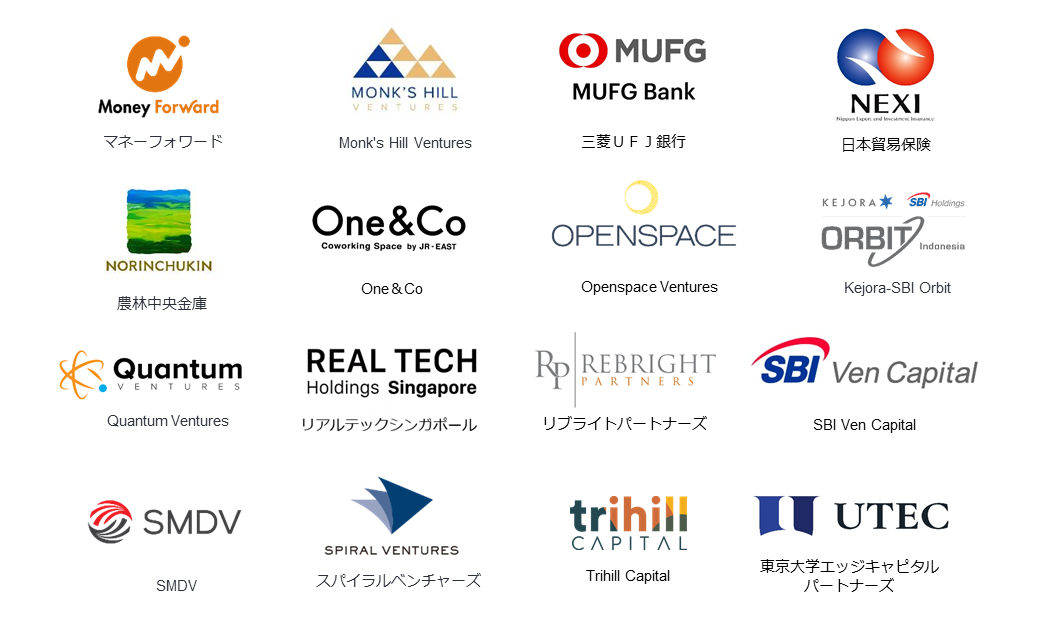 money forward , monk's hill ventures , mufg , nexi , norinchukin , one & co , openspace ventures , kejora-sbi orbit , quantum ventures , rthd singapore pte. ltd. , rebright partners , sbi ven capital , smdv , spiral ventures , trihill- capital , utec